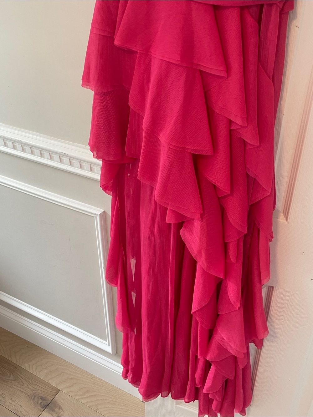Alice + Olivia Fuchsia Ruffled High-Low V-Neck Dress - Picture 9 of 10